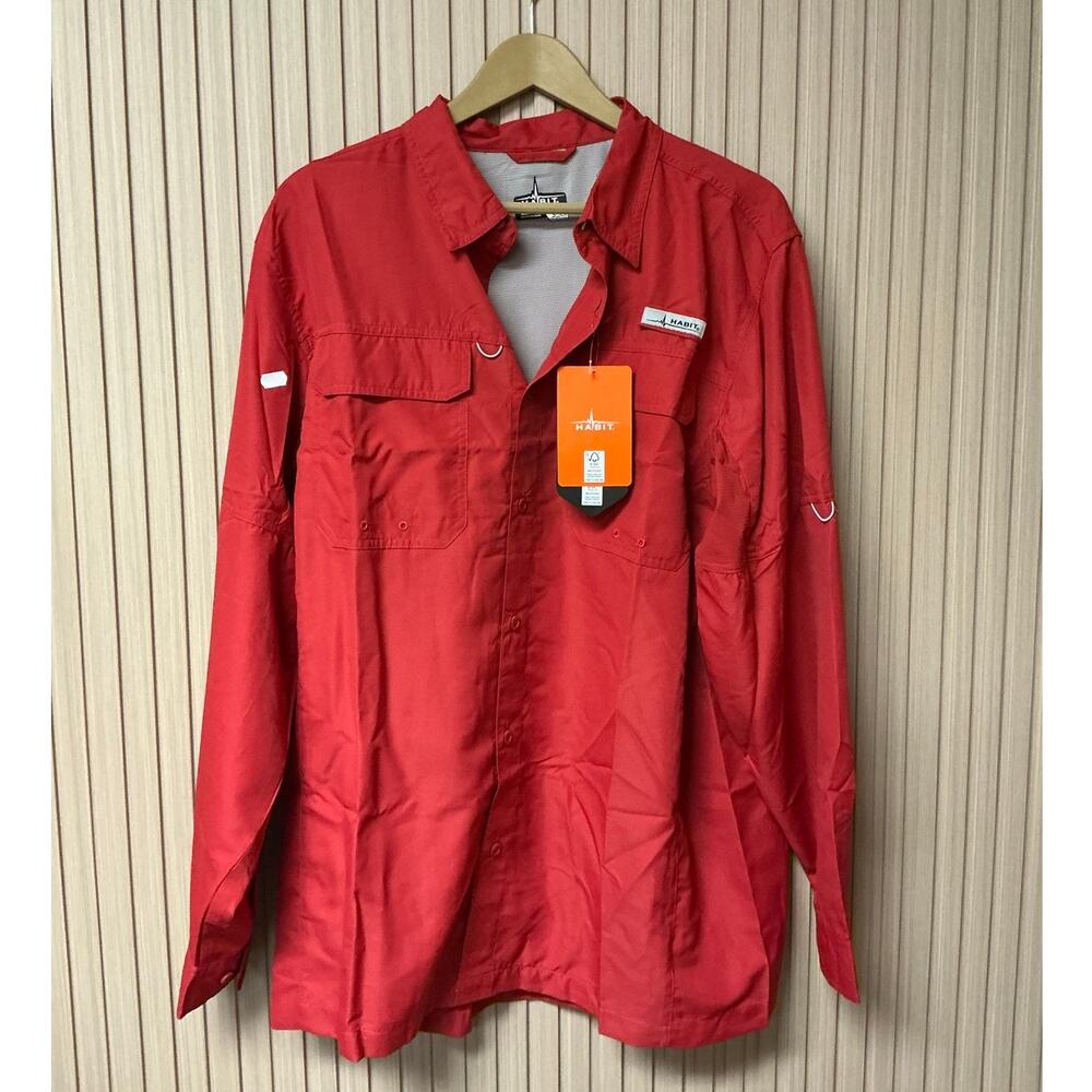 Habit Outdoors Coastal Villa Long Sleeve Fishing Shirt Red Size L